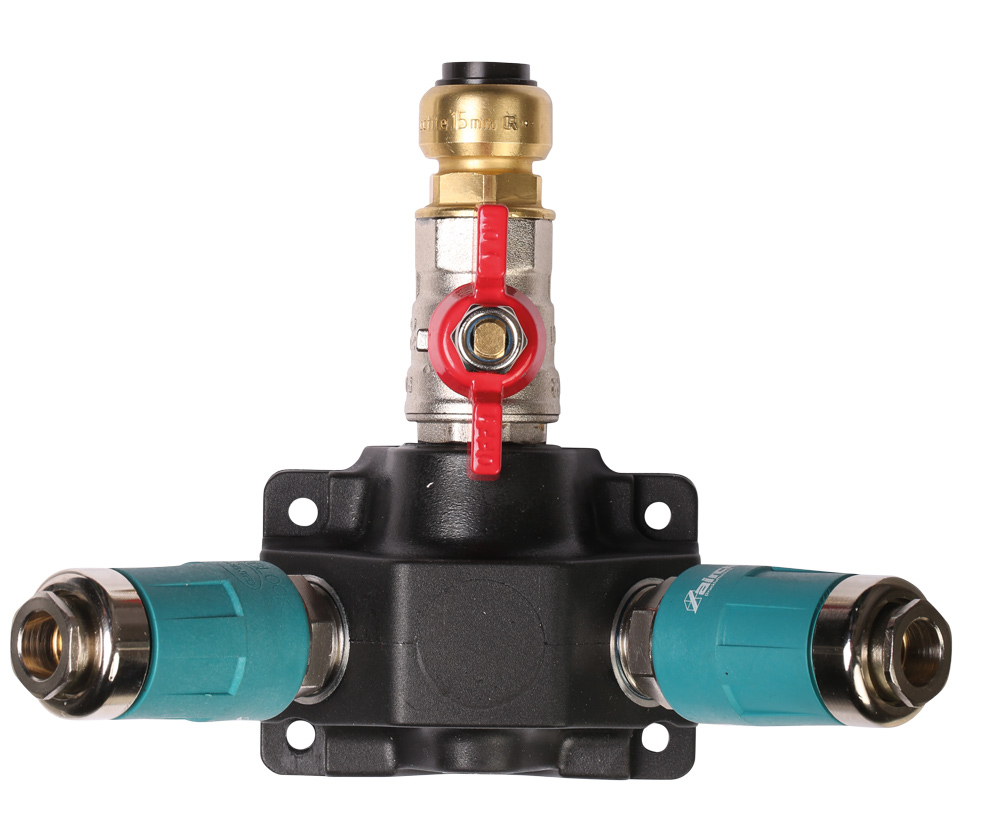 AIRCRAFT ROZDĚLOVACÍ KRABICE SE 2 BEZP. RYCHLOSPOJKAMI A KULOVÝM VENTILEM ? 15 MM