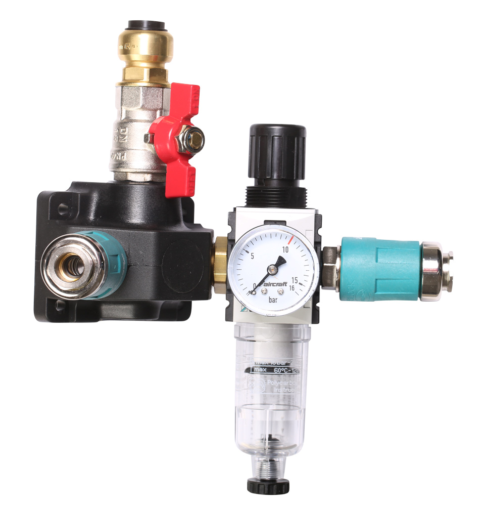 AIRCRAFT ROZDĚLOVACÍ KRABICE SE 2 BEZP. RYCHLOSPOJKAMI, VENTILEM, REGULÁTOREM S FILTREM ? 18 MM