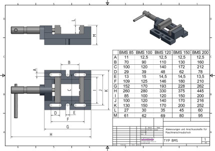 Strojní svěrák BMS 120 s prizmou
