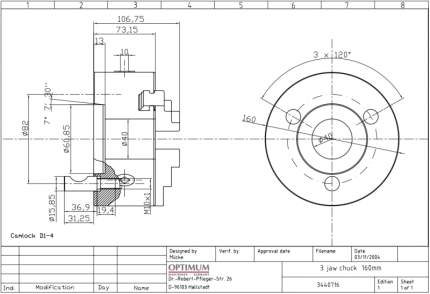 3-čelisťové sklíčidlo Ø 160 mm Camlock 4