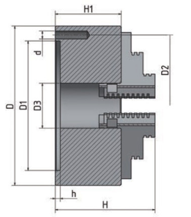 4-čelisťové sklíčidlo Cl4P s centrickým upínáním ø 125 mm, litina