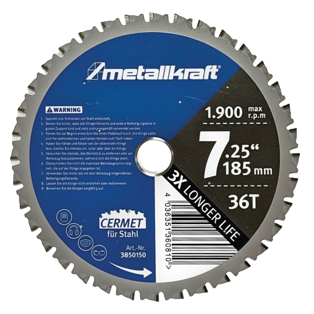 Metallkraft 3850150 Pilový kotouč na ocel Ø 185 x 1,8/1,4 x 22 mm Z36