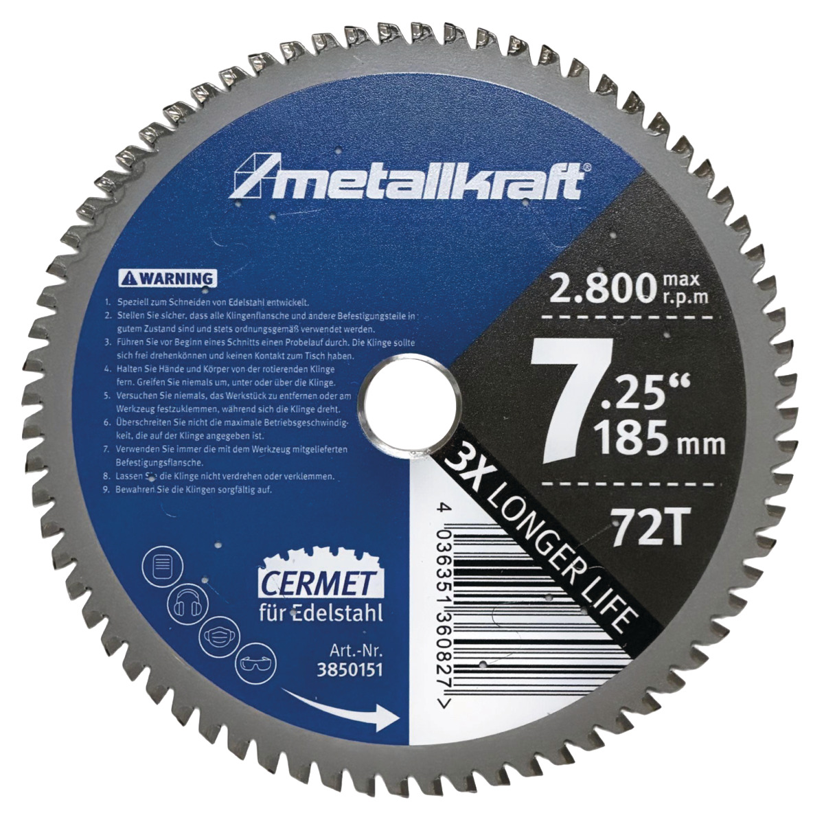 Metallkraft 3850151 Pilový kotouč na nerezovou ocel Ø 185 x 1,8/1,4 x 22 mm Z72